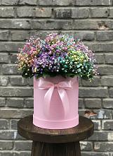 Цветочная композиция из Гипсофила и Розы в шляпной коробке в Парфино