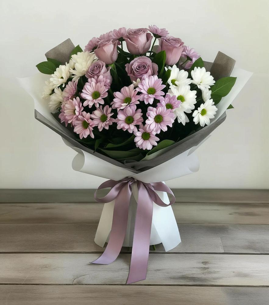 Букет цветов из: Хризантемы и Розы в Парфино