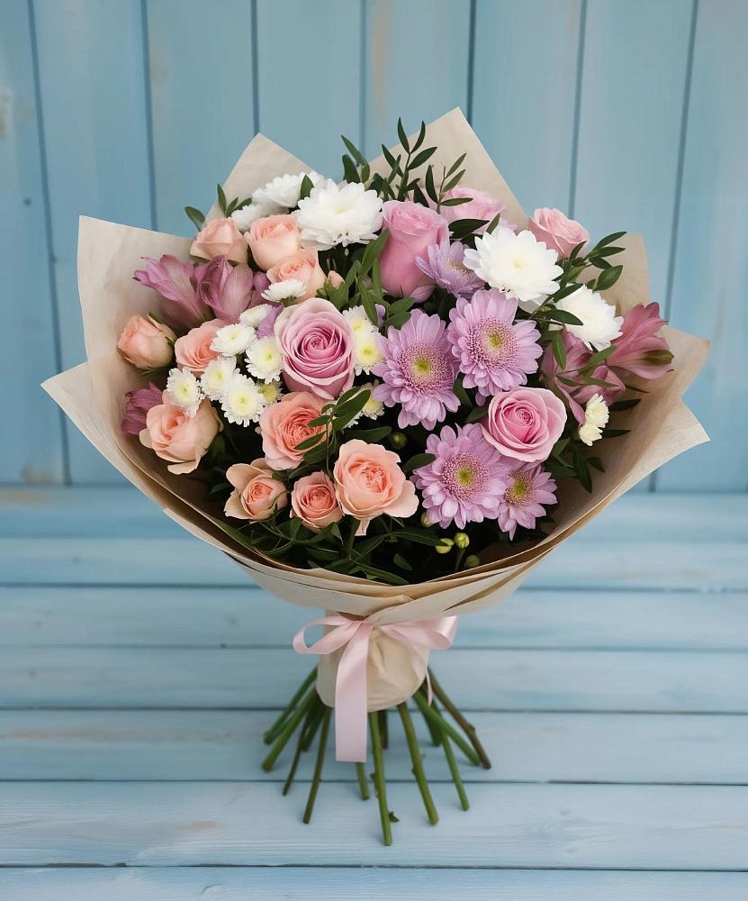 Букет цветов из: Хризантемы, Розы и Альстромерии в Парфино