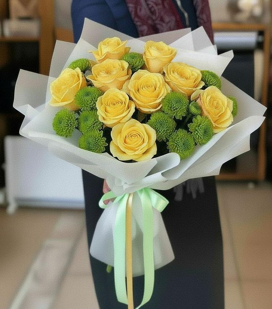 Букет цветов из: Хризантемы и Розы в Парфино