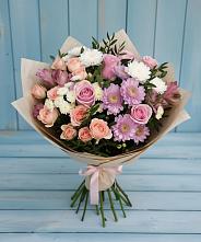 Букет цветов из:  Хризантемы, Розы и Альстромерии в Парфино