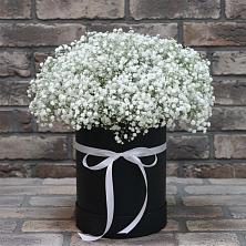 Цветочная композиция из Гипсофила в шляпной коробке в Парфино